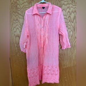 Pink Button-Up Tunic with Eyelet Hem